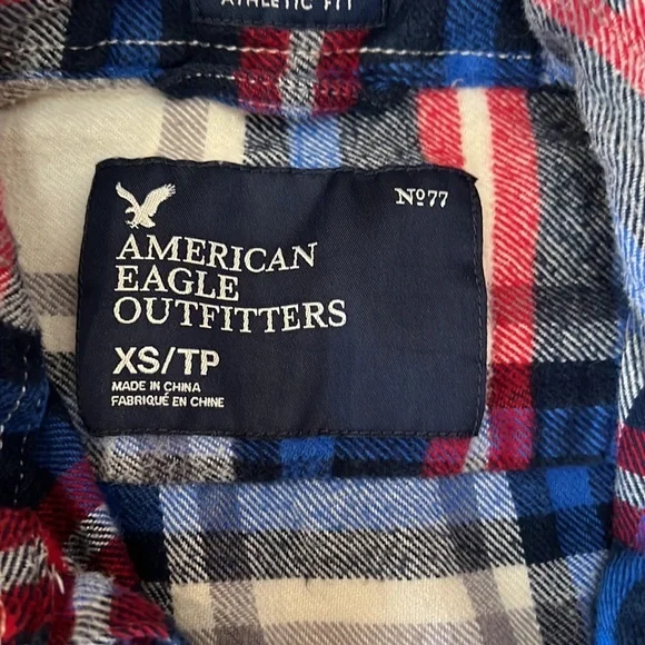 American Eagle Men's Red White Blue Soft Flannel Button Up Shirt Size XSmall - Picture 3 of 4